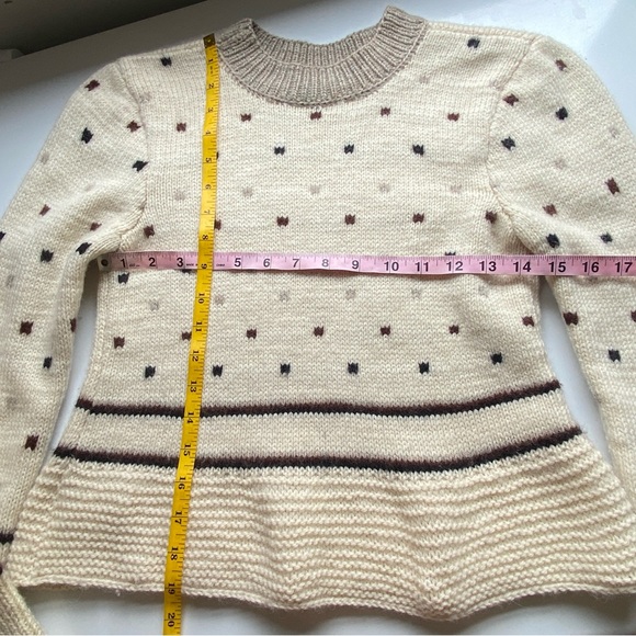 Women's Handknit Sweater Off White Brown Polka Dot Long Sleeve Size Handmade XXS - Picture 8 of 9